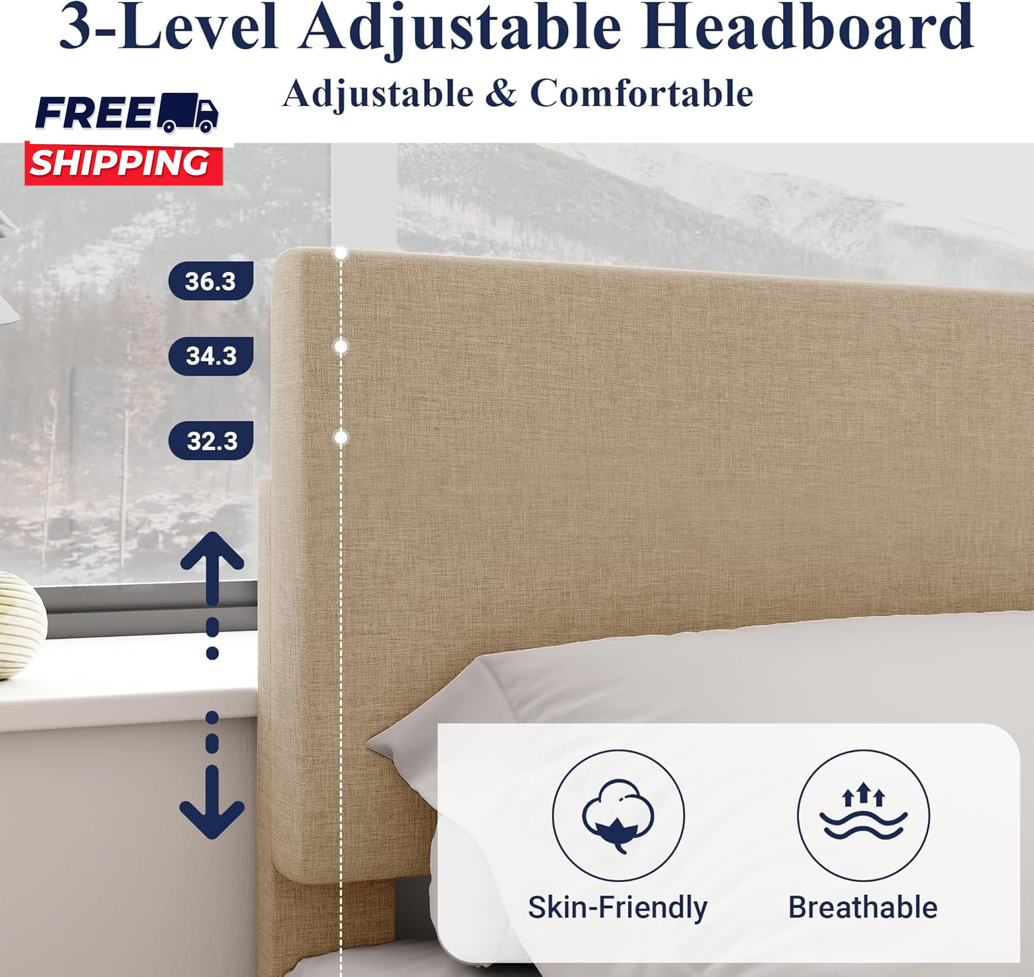 King Size Bed Frame with Adjustable Headboard Upholstered Platform Bed