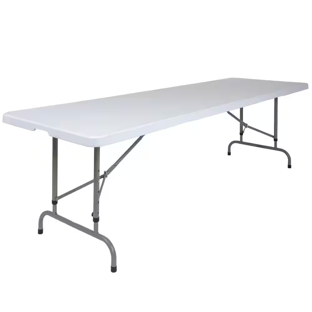 96 In. Granite White Plastic Tabletop Metal Frame Folding Table