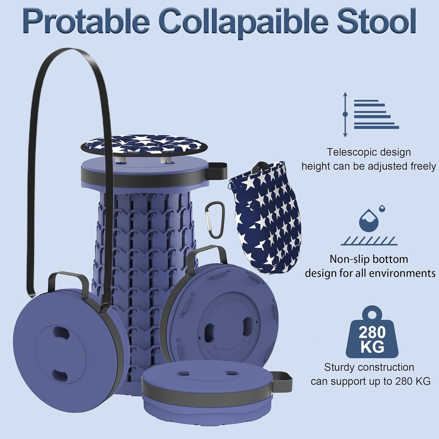 2026 Upgraded 18.1″ Collapsible Stool with Cushion & Carry Bag, 600Lbs Max Weigh