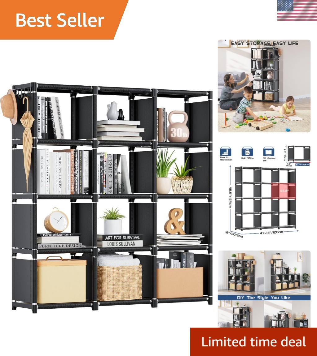 Elegant 12-Cube Storage Organizer – DIY Metal Bookshelf for Versatile Spaces