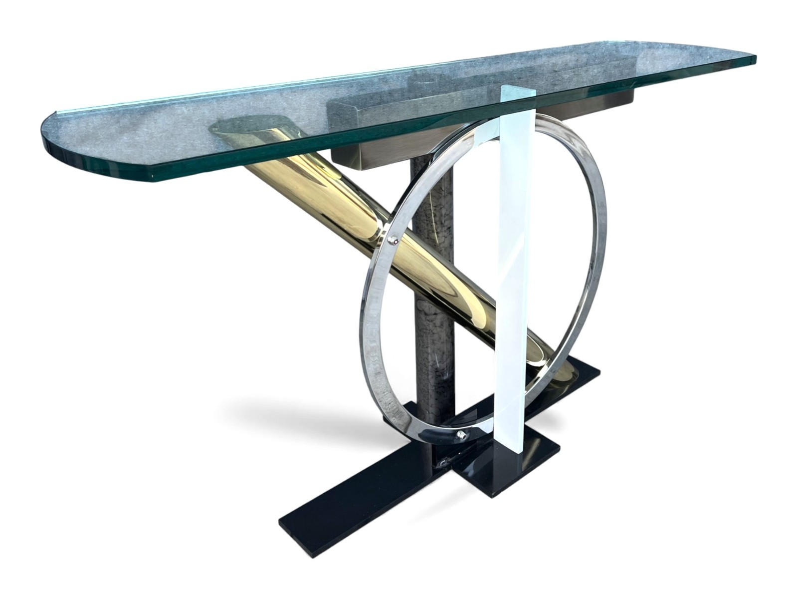 Vintage 1980s Console Table – Kaizo Oto for Dia Sculptural Base, Glass Top