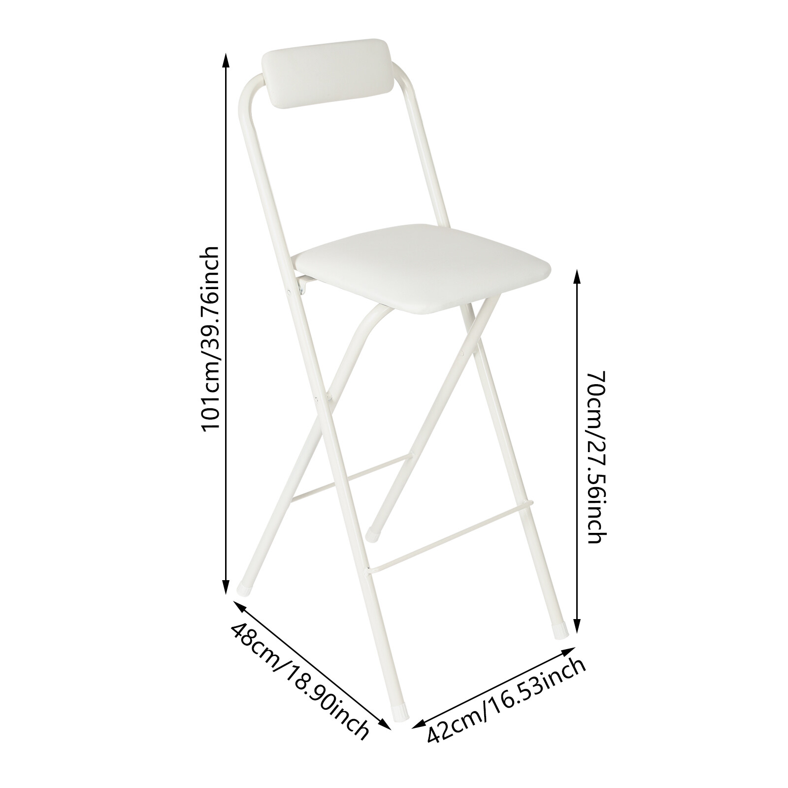 Foldable Chair Tall Folding Chair Portable Folding Stool W/ Backrest 70cm Seat