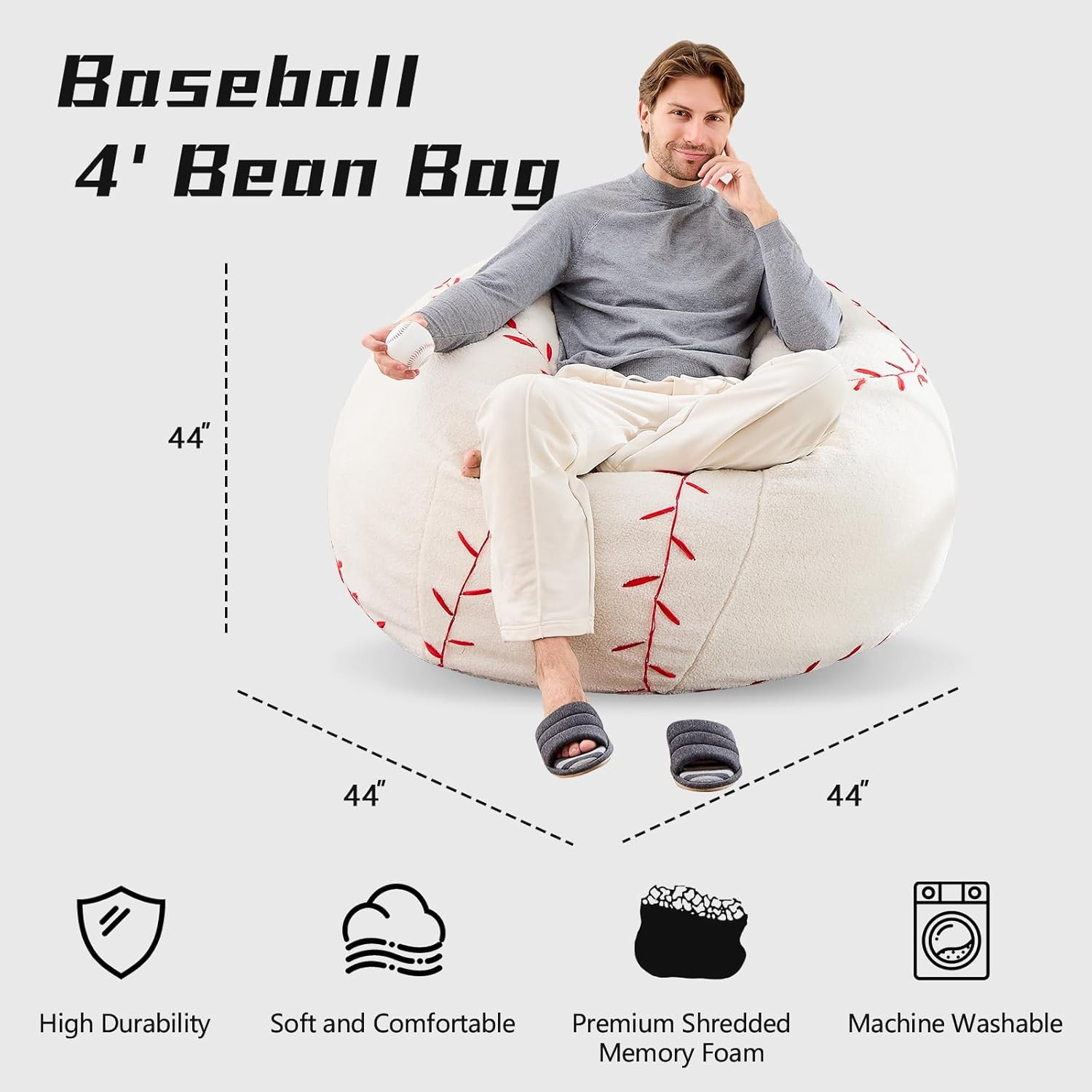 Giant Sports Baseball Bean Bag Chair – Oversized Plush Sofa for All Ages