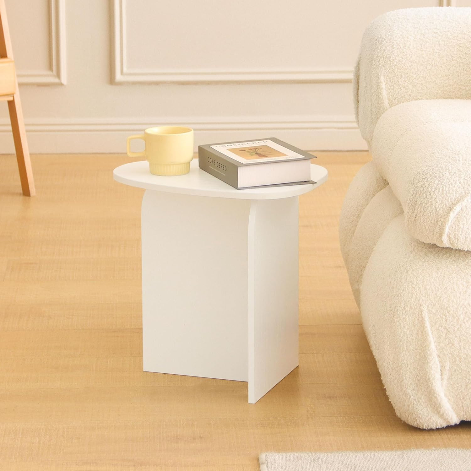 White Side Table, Small Triangle End Table Living Room, Modern Accent Table with