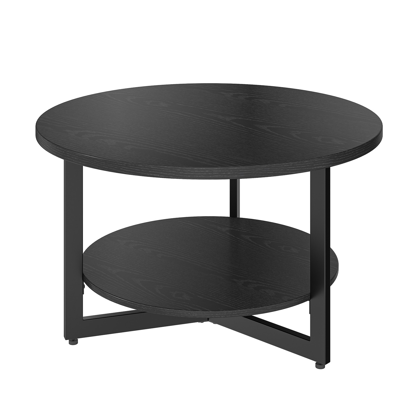 31.5in Round Coffee Table Multi Layer Storage Industrial Style Family Home Table
