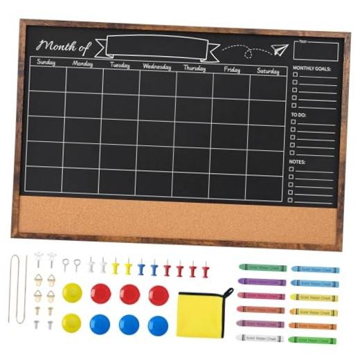 Magnetic Chalkboard Calendar 24×36 Inches, Framed Chalk Board for 36″W x 24″H