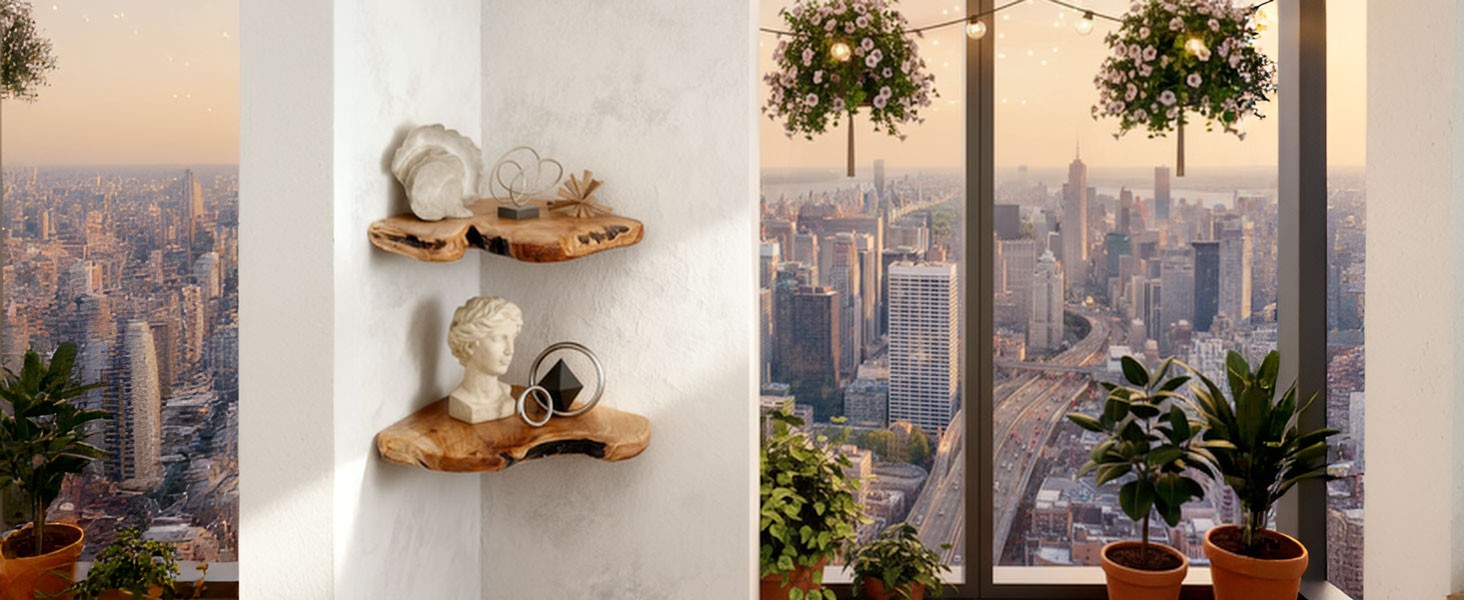 Floating Corner Shelf Set of 2 Wall Mounted, 10.86 x 11.5 Inches for Living