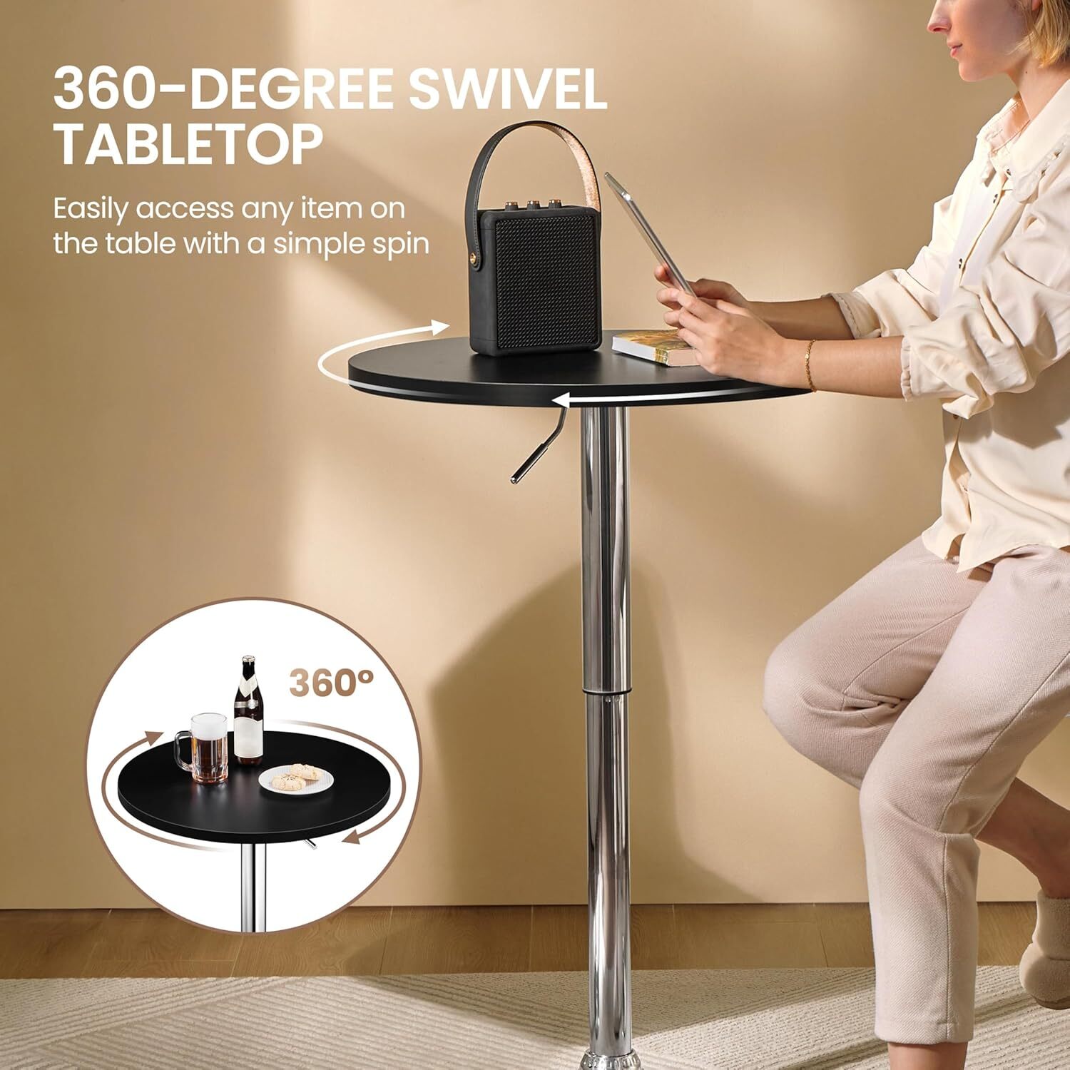 Yaheetech Round Bar Table Adjustable Height and 360° Swivel Bar Tables