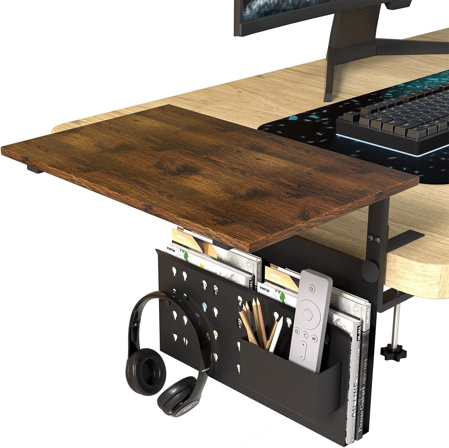 VANLOGY Clamp On Desk Extender Shelf No Drill Heavy Duty 20lb Under Desk Organiz