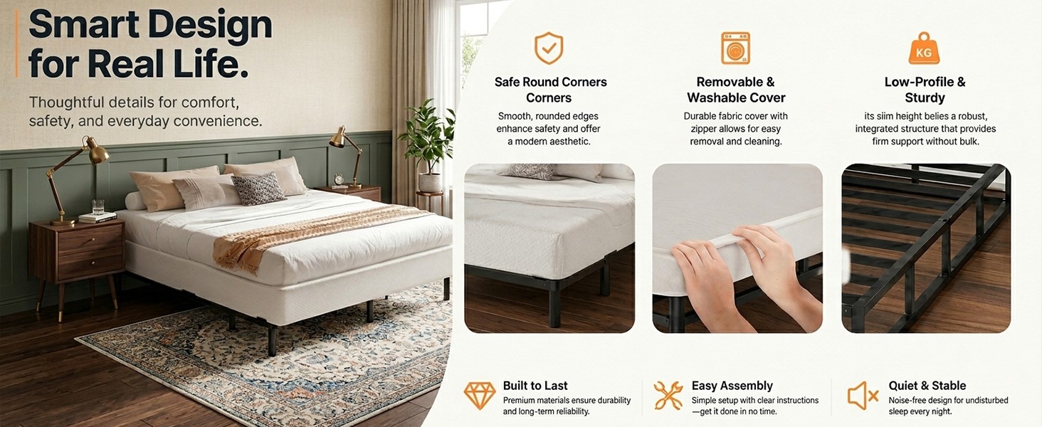 Twin Box Spring 5″ Low Profile Foundation | Heavy-Duty Steel Frame, Supports