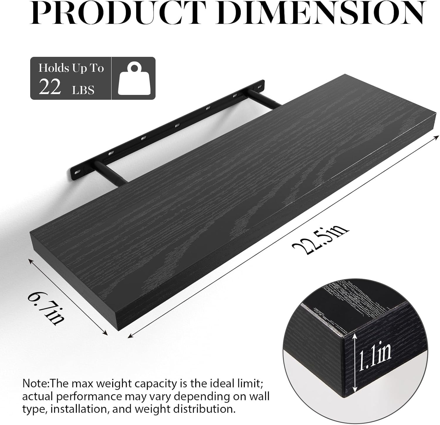 Floating Shelves for Wall, 22.5 inches Black Wall Shelves for Bathroom, Bedro…