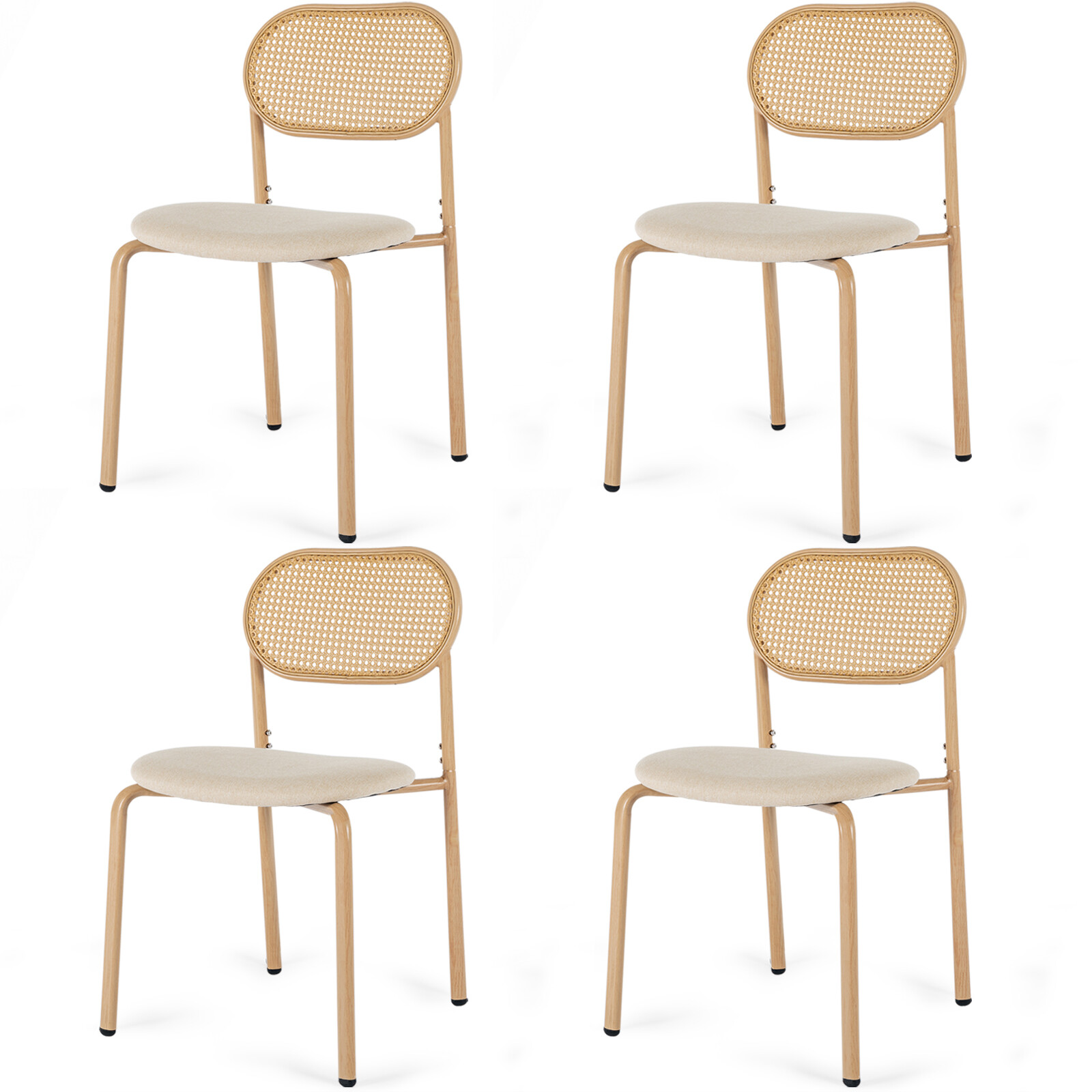 COSVALVE Set of 4 Boho Dining Chair Rattan Back,Upholstered,Metal Leg LivingRoom