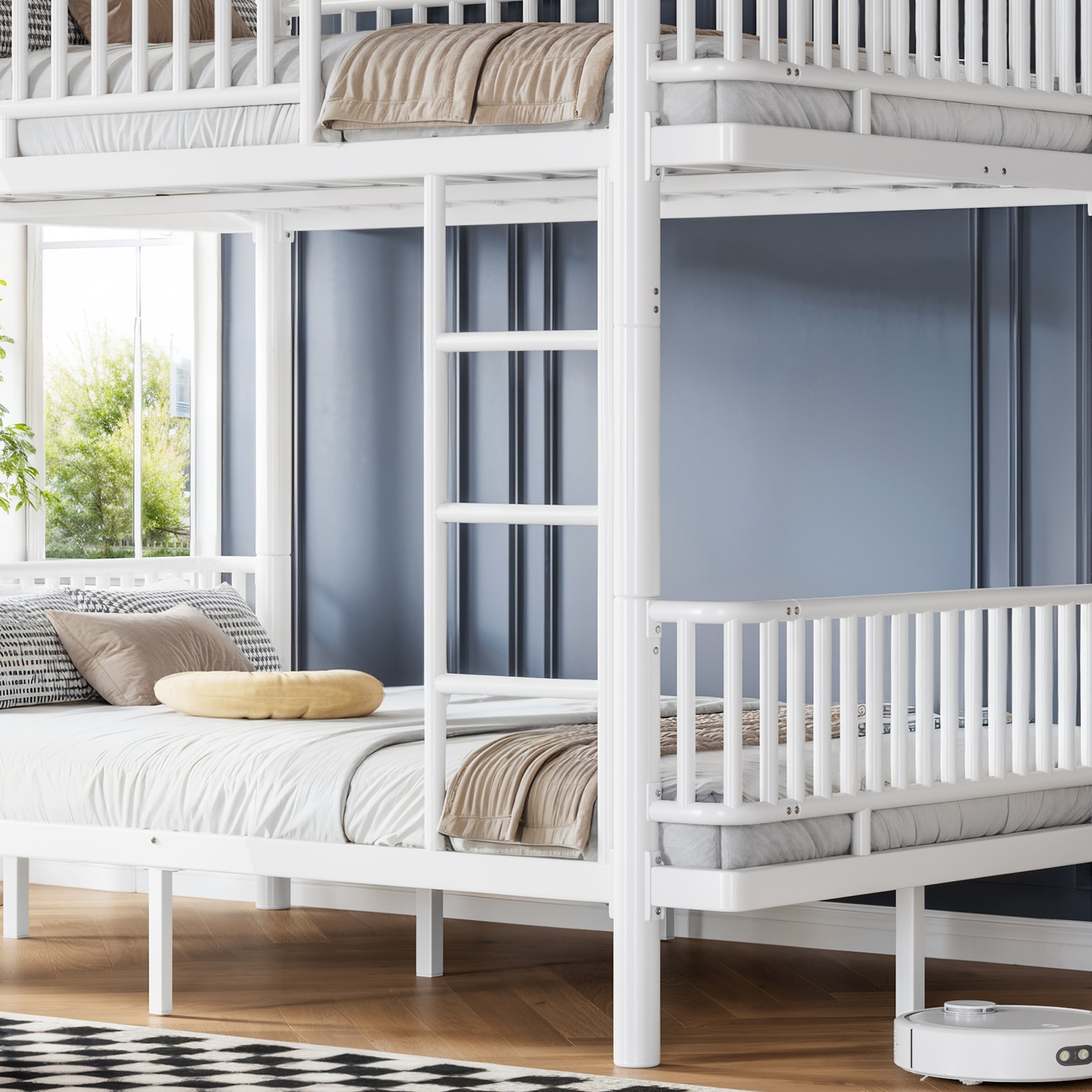 Full over Full/Queen over Queen Bunk Bed w/Ladders & Guardrails Metal Bunk Bed