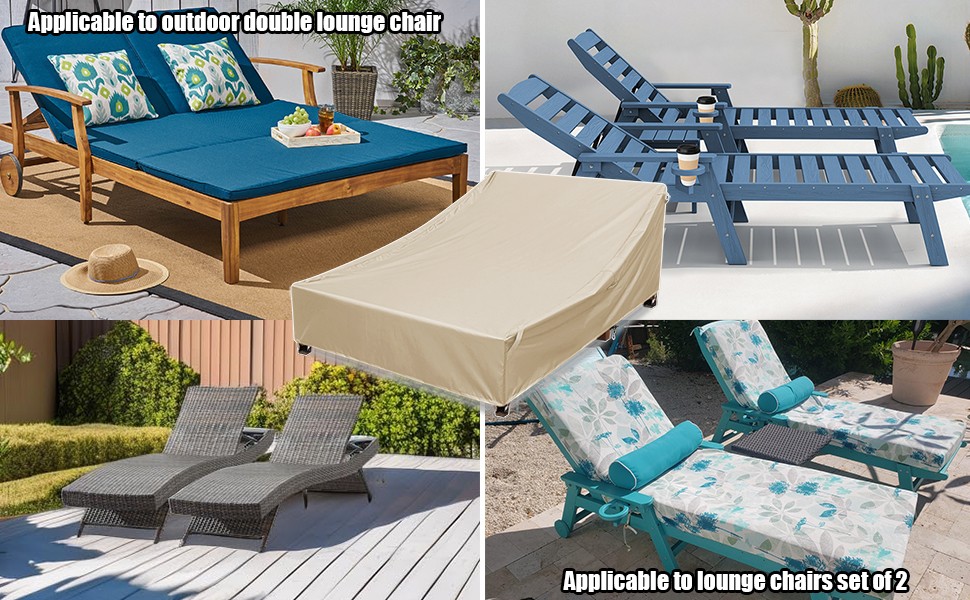 Double Chaise Lounge Cover Outdoor Waterproof 100% 600D Weather-Resistant Oxford
