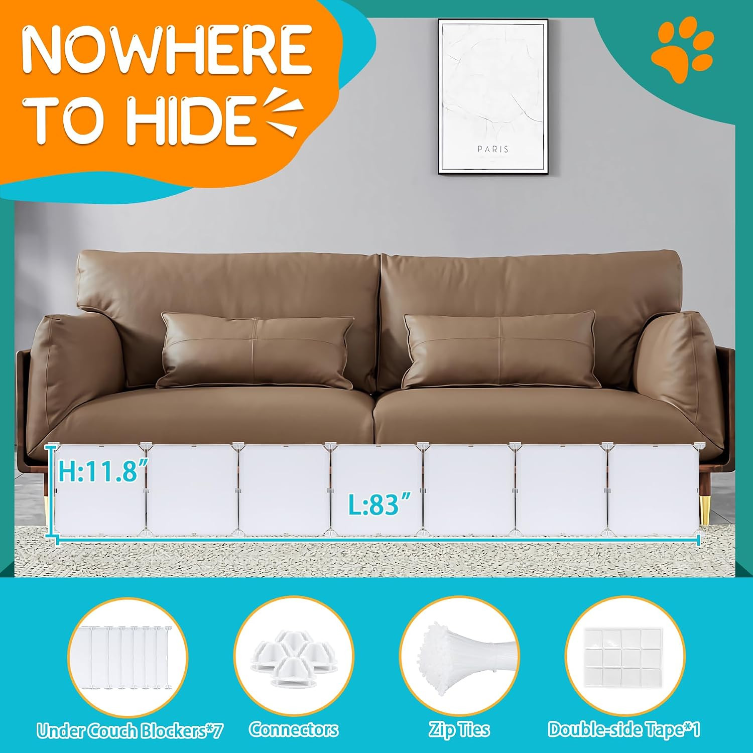 Pet & Toy Under Bed Blocker – 7 Pack, 83″ Long, White with Accessories