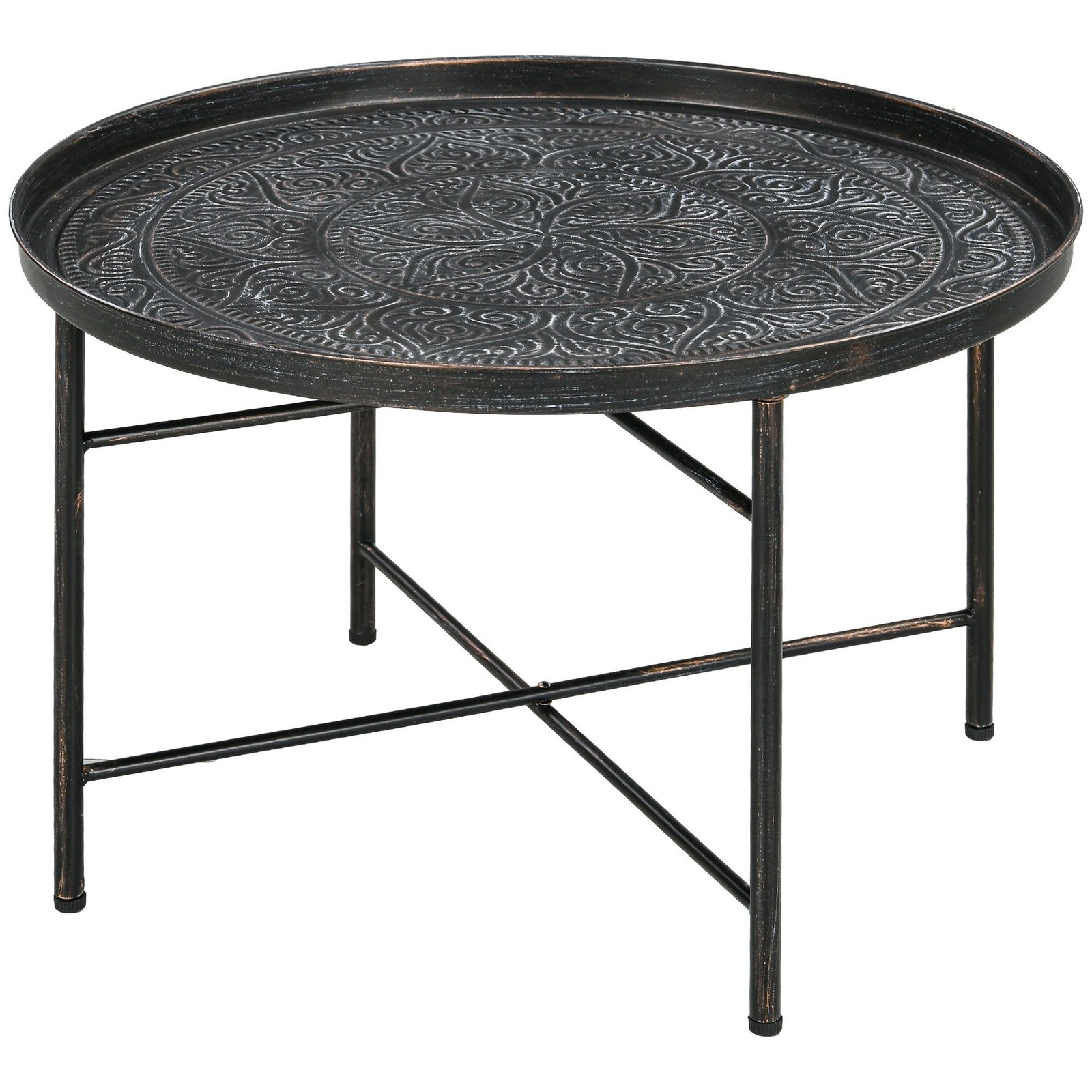 Heavy-Duty 110lb 24in Round Metal Coffee Table with Stylish Hammered Top