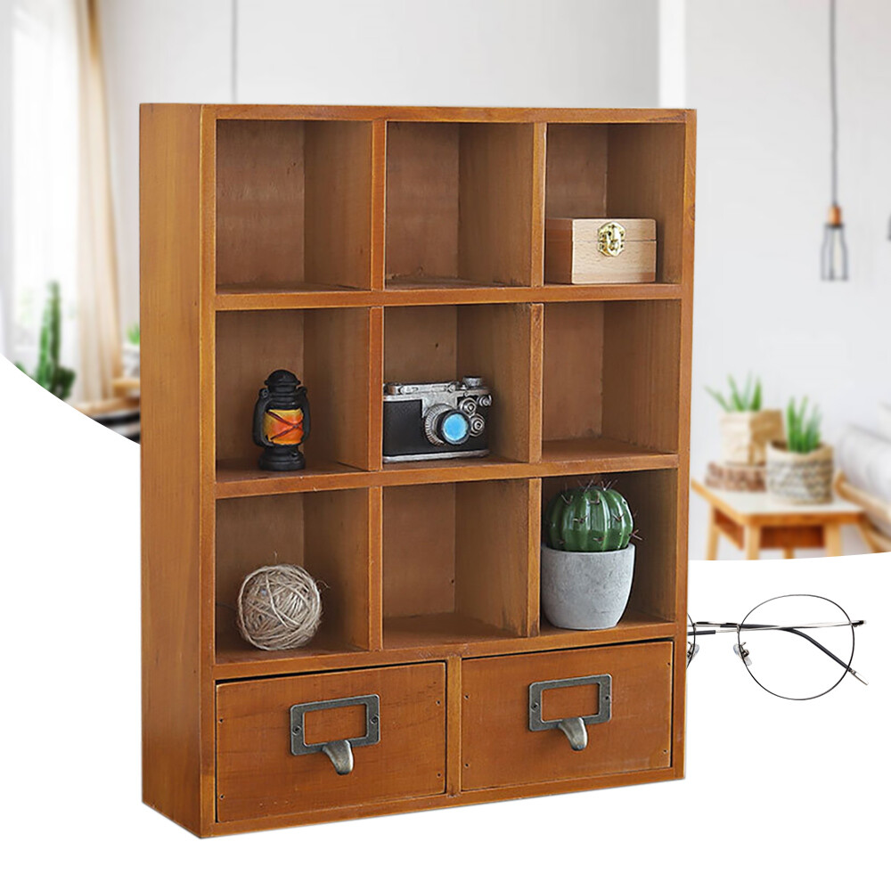 9 Cube Pine Display Shelf Wooden Storage Organizer Brown Bedroom/Office