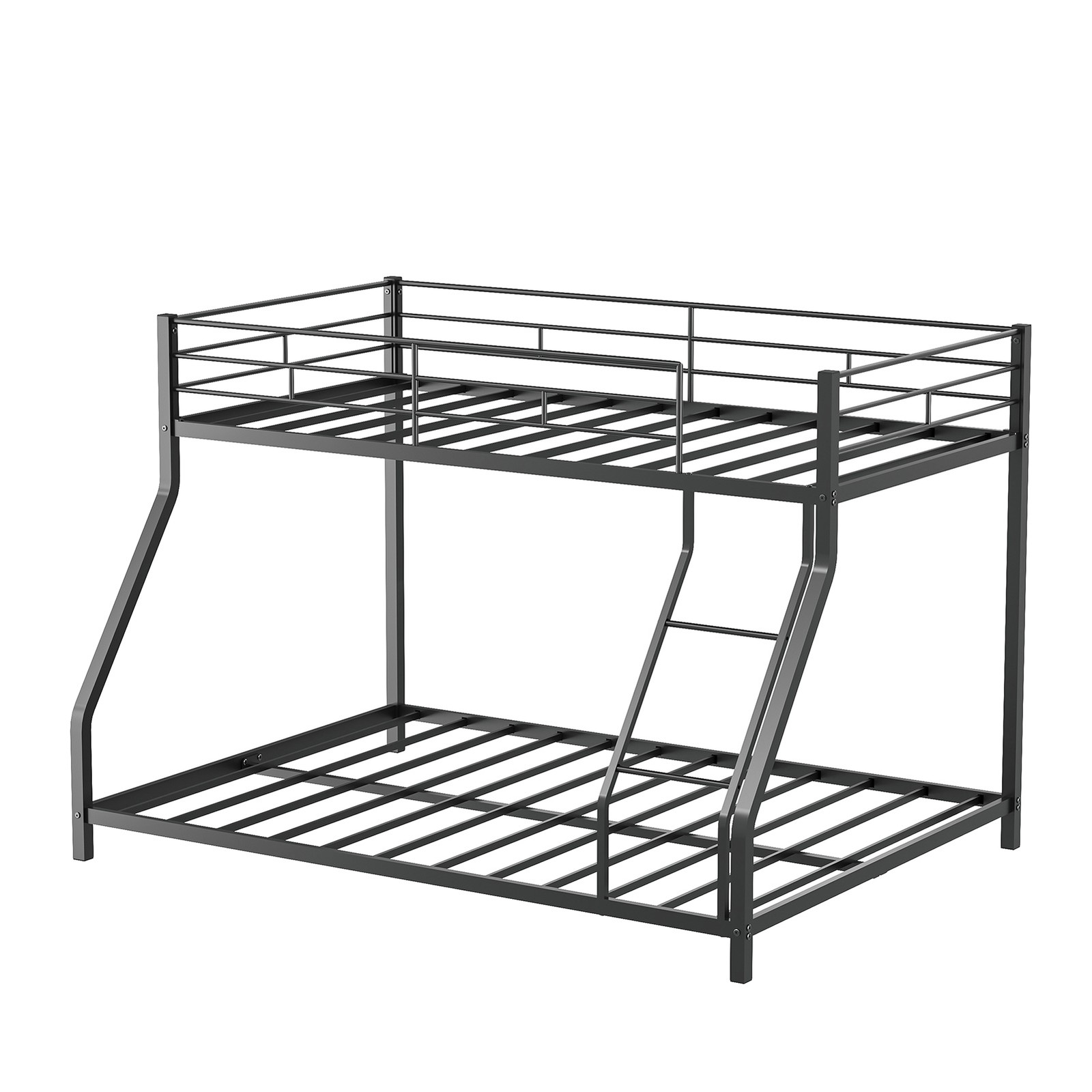 Bunk Bed Twin Over Full Metal Frame with Inclined Ladder Safety Guardrail