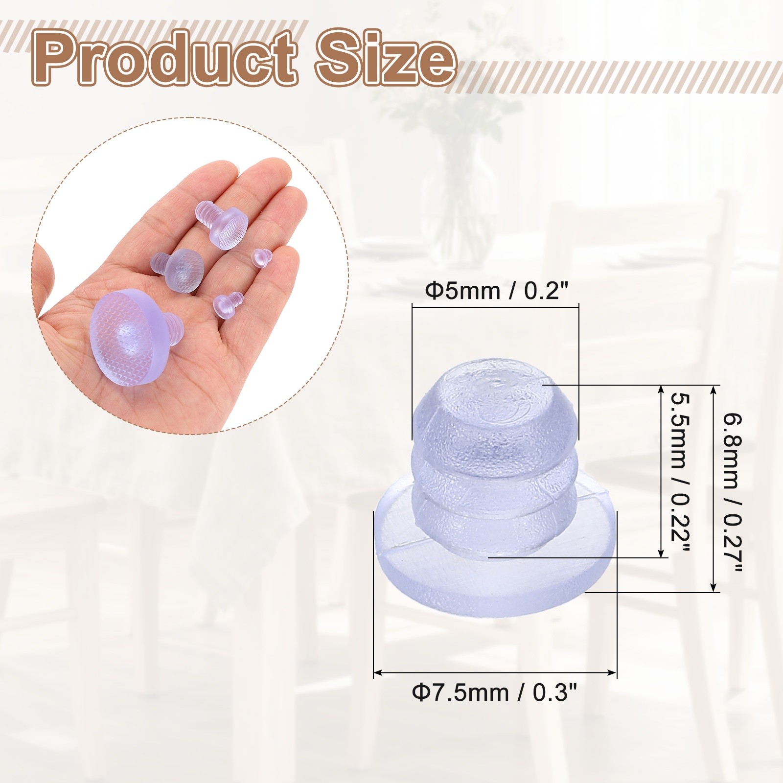 15Pcs 7.5mm/0.3″ Clear Anti-slip Pads for Furniture 5mm/0.2″ Hole