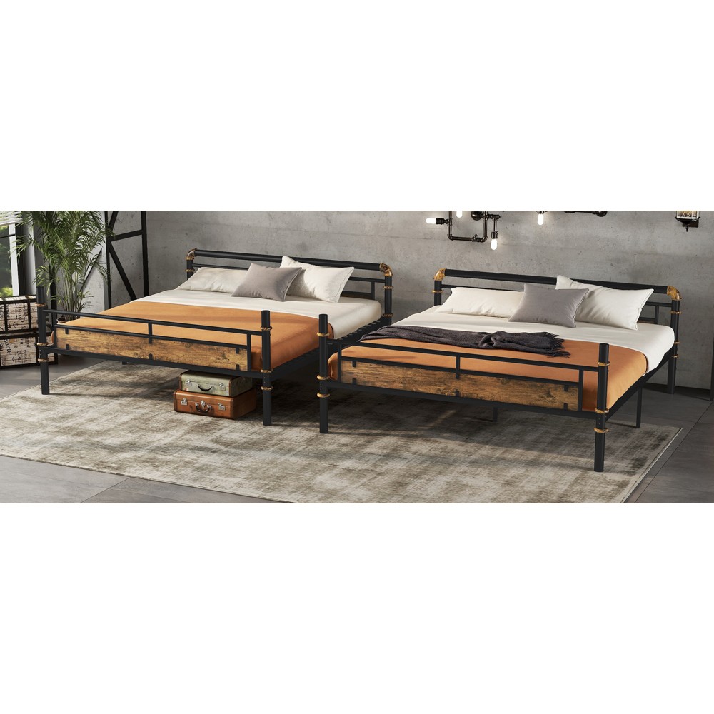 Industrial Queen Over Queen Metal Bunk Bed Detachable Frame Safety Guardrails