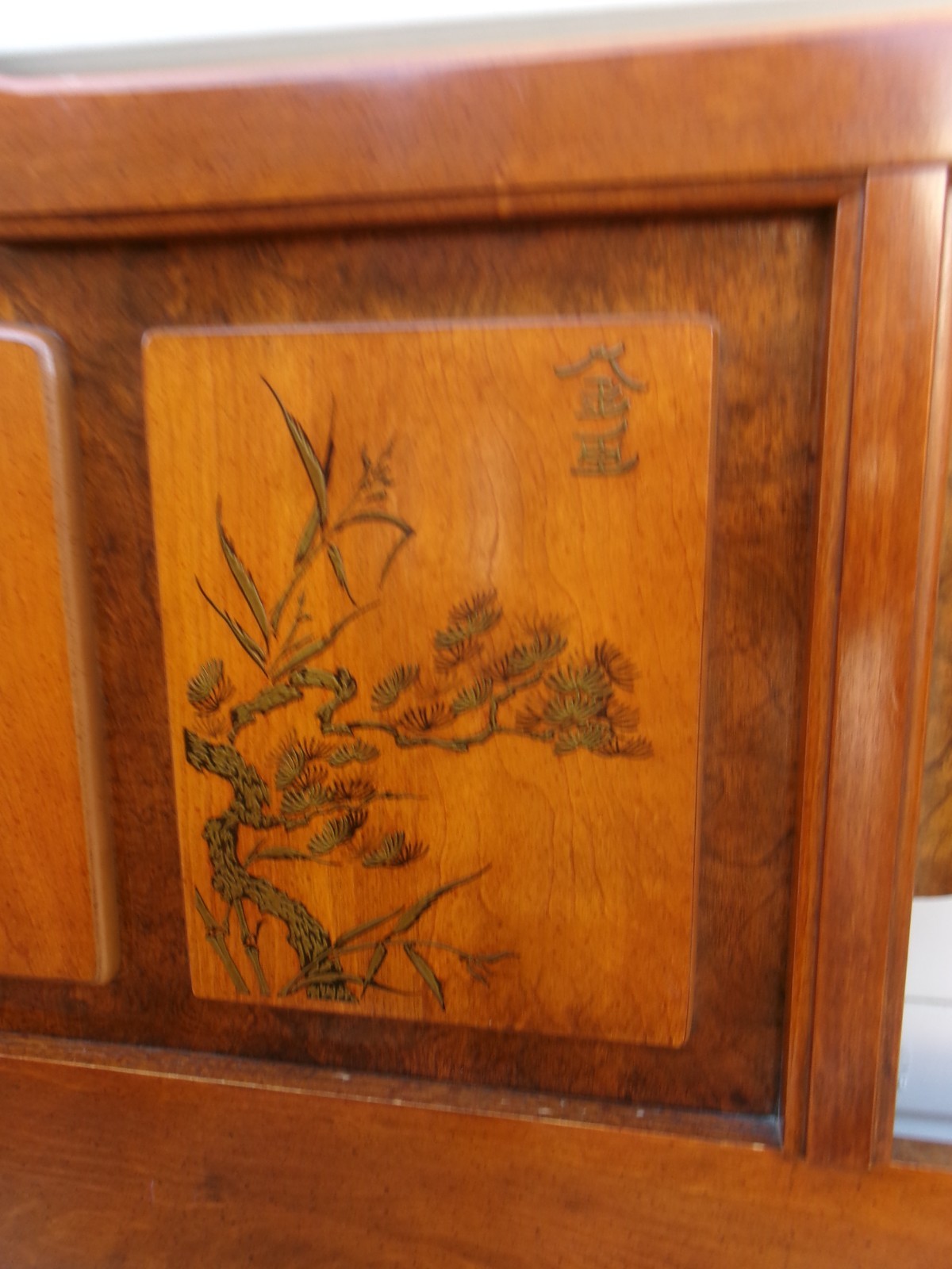Asian Queen size Headboard Bassett Pagoda Chinoiserie Mandarin Emperor Japanese