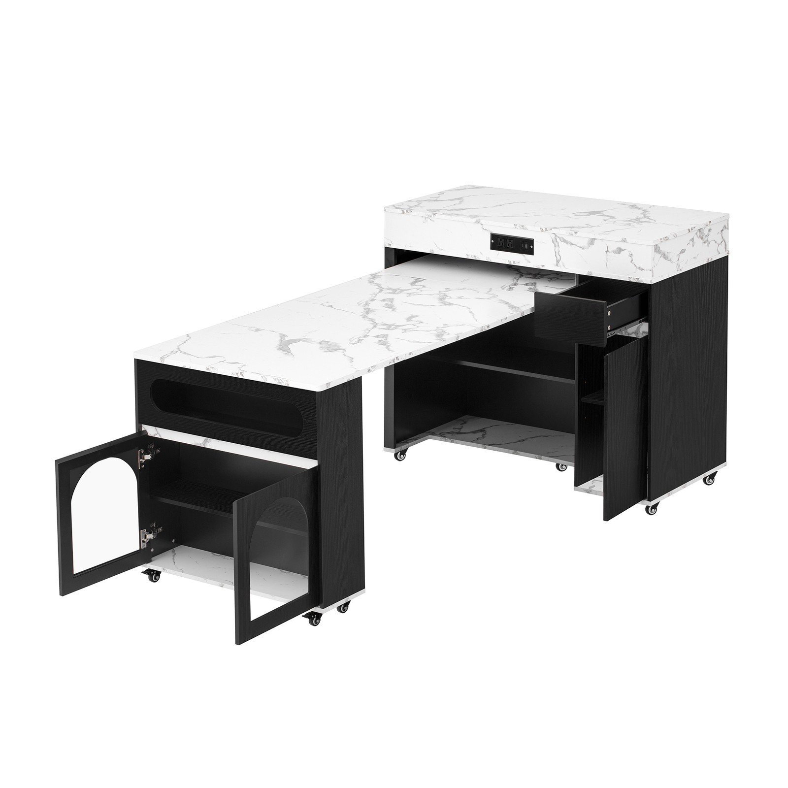Extendable Dining Table with Removable Leaves Mobile Rolling Farmhouse