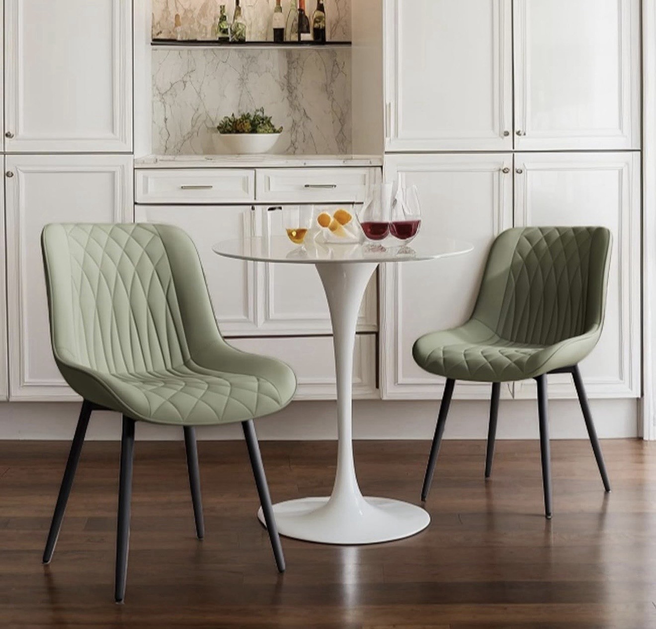 Mid-Century Modern Dining Chairs Set of 2 PU Leather Upholstered Olive Green