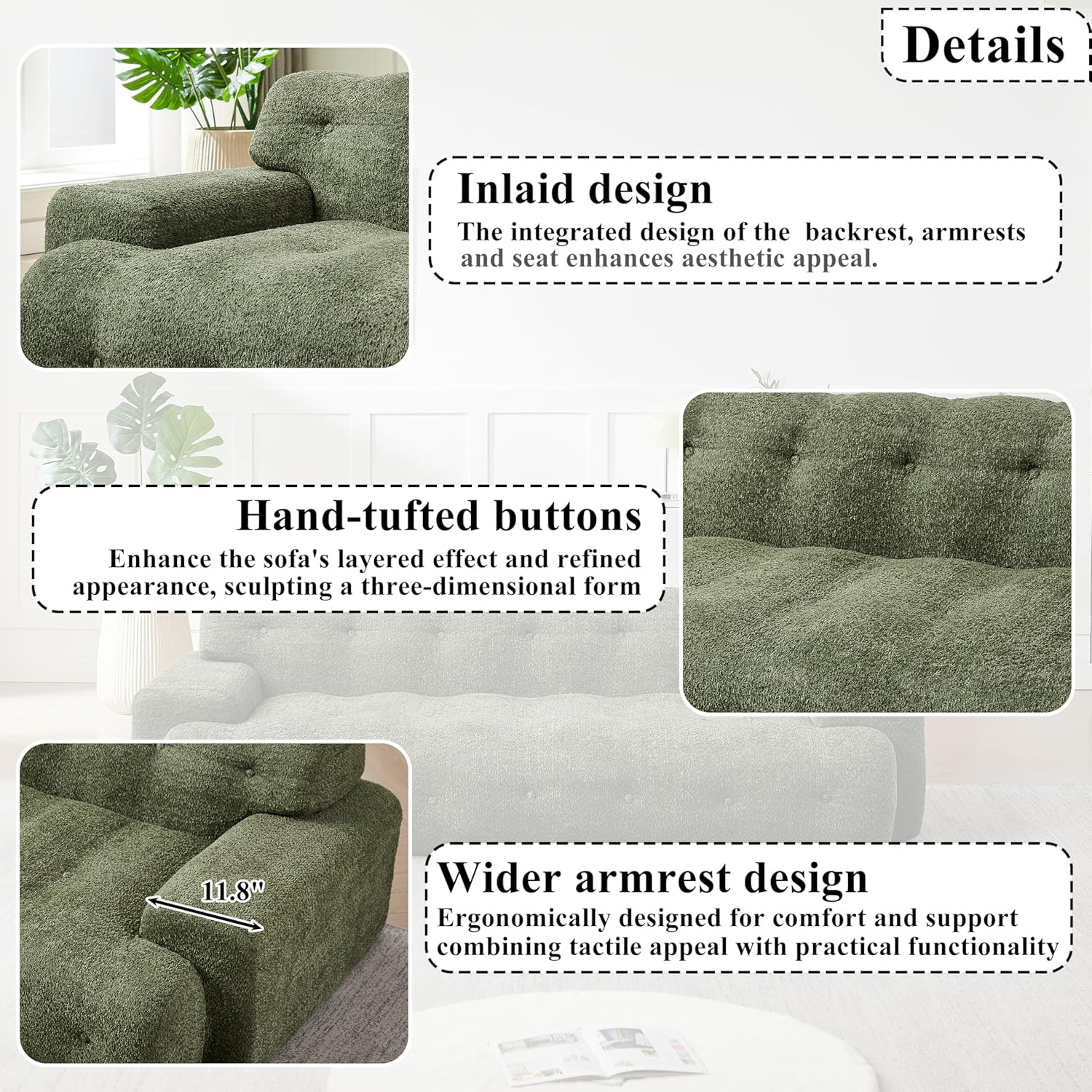 87.4″ Fabric Chenille Sofa 3 Seater Comfy Cloud Sofa Couch No Assembly Required