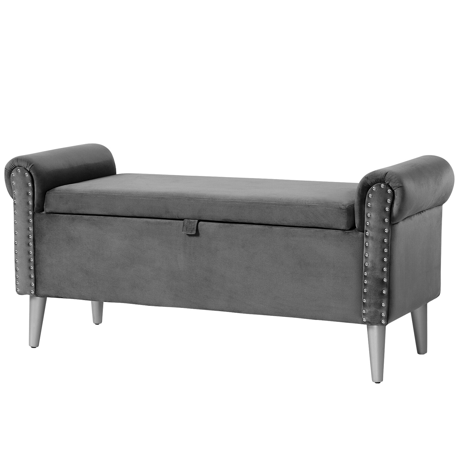 47″ Contemporary Ottoman Rivet Rolled Arm Storage Footstool Velvet Bench Home
