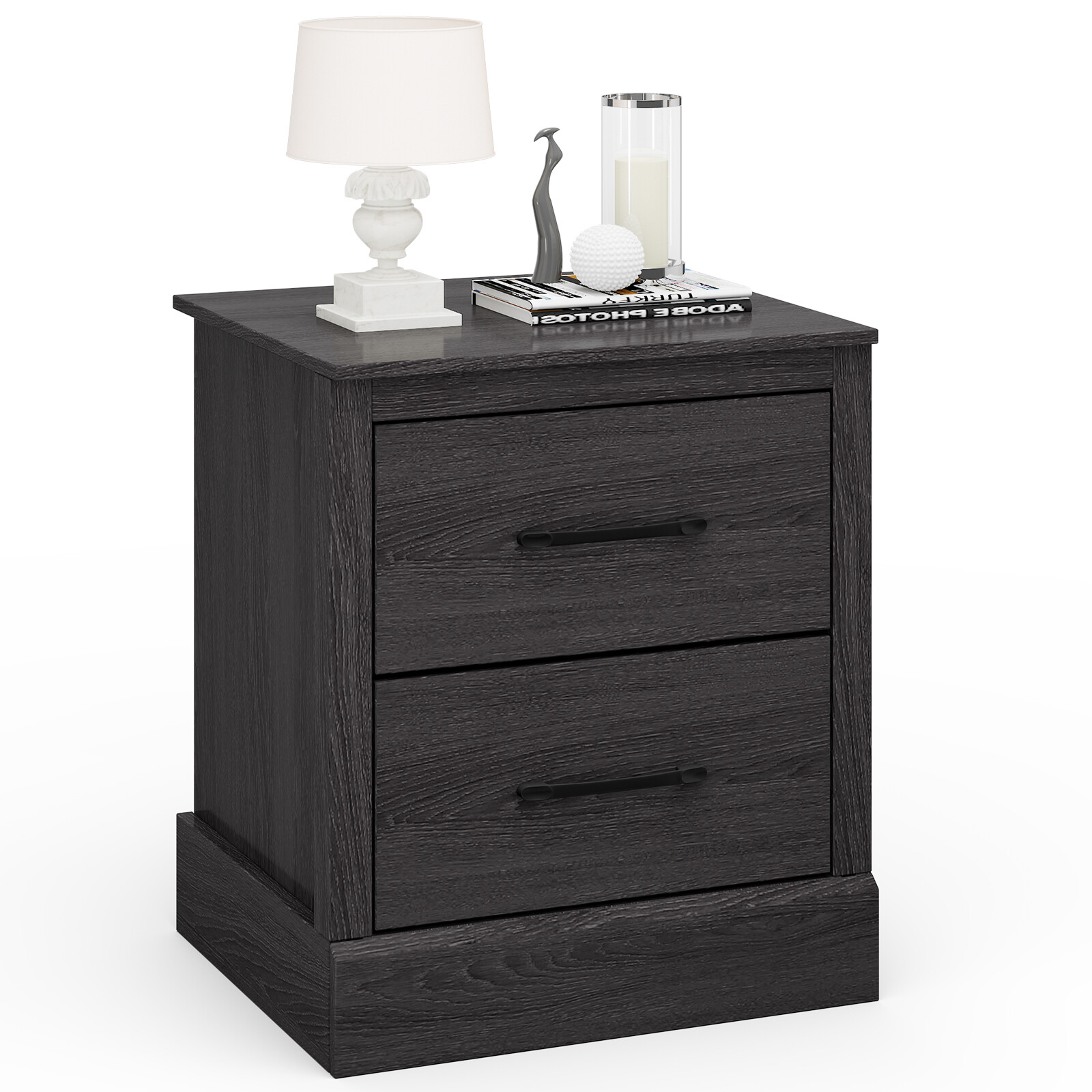 2 Drawer Nightstand Bedside Table Compact Sofa End Table Dark Grey Oak