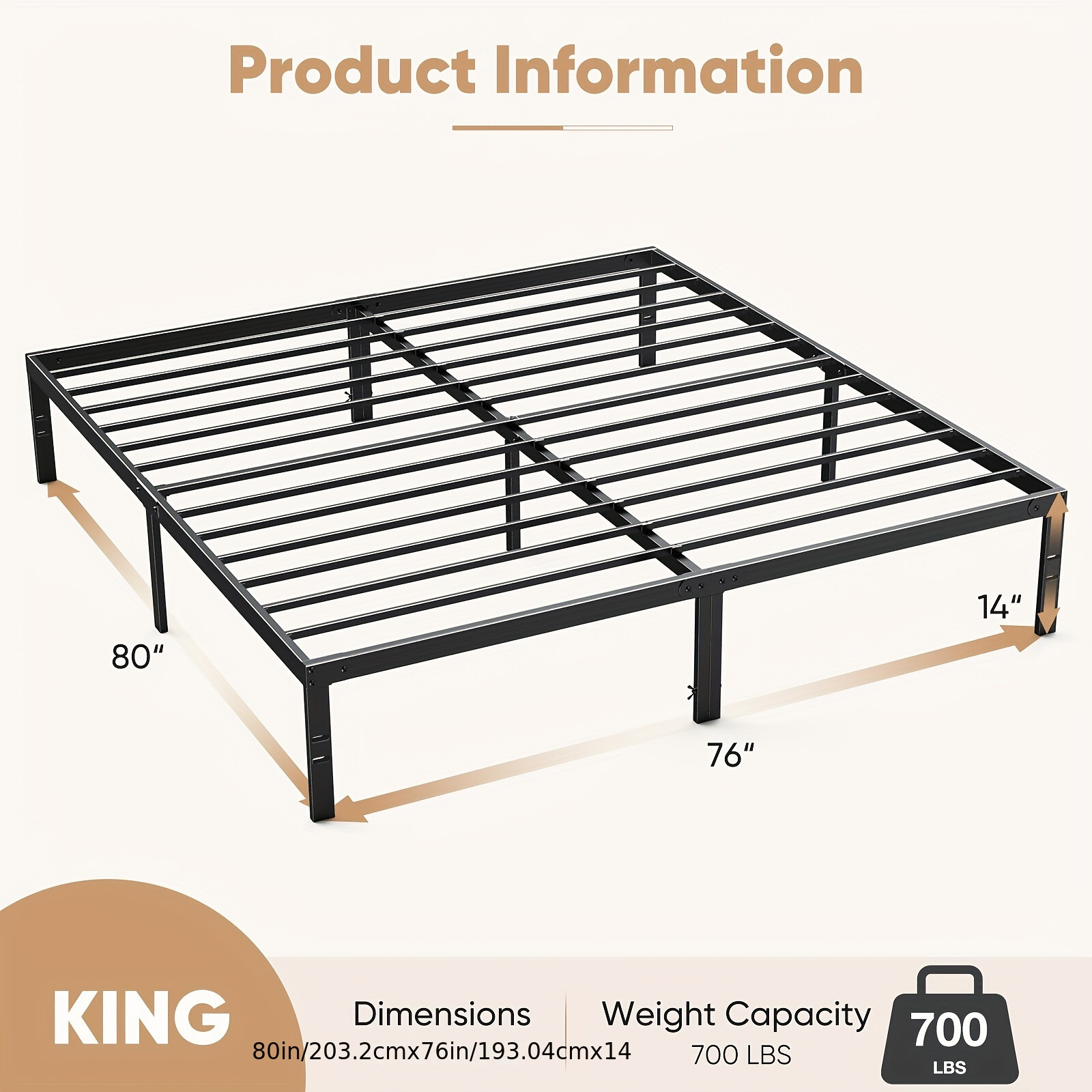 Bed Frame – Metal Platform Bed Frame w/ Steel Slat Support, No Box Spring Needed