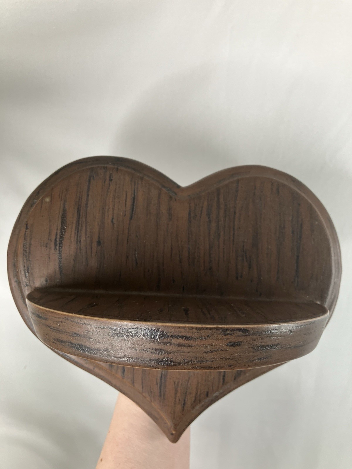 Vintage Pair of Heart Shaped Ceramic Wall Shelf Decor Wood Look Cottagecore