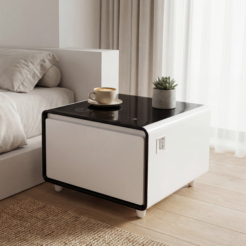 Modern Smart Coffee Side Table with Built-in Fridge Power Socket Induction Light