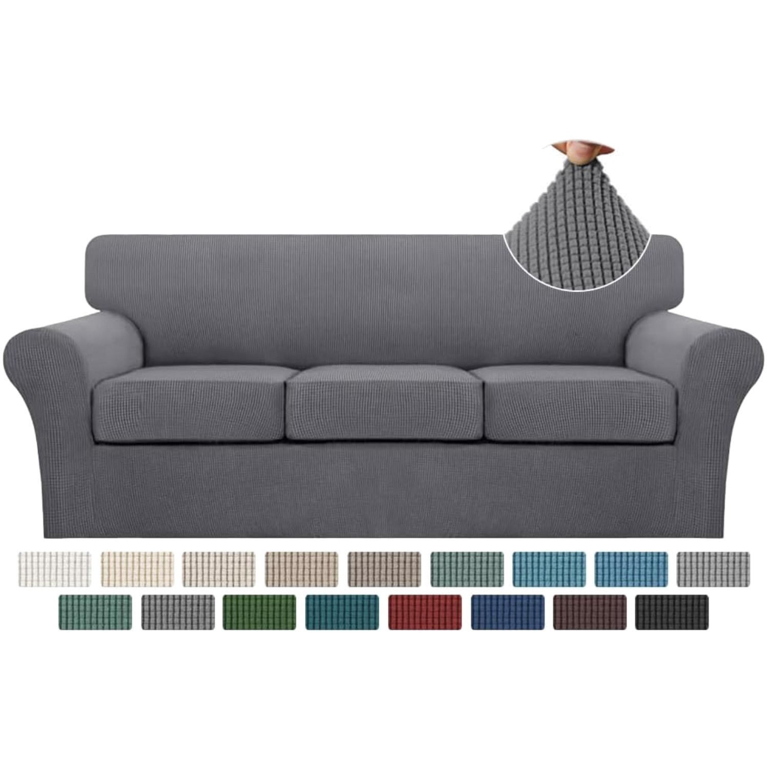 Machine Washable Grey Sofa Covers with Individual Cushion Slipcovers – 4 Piece