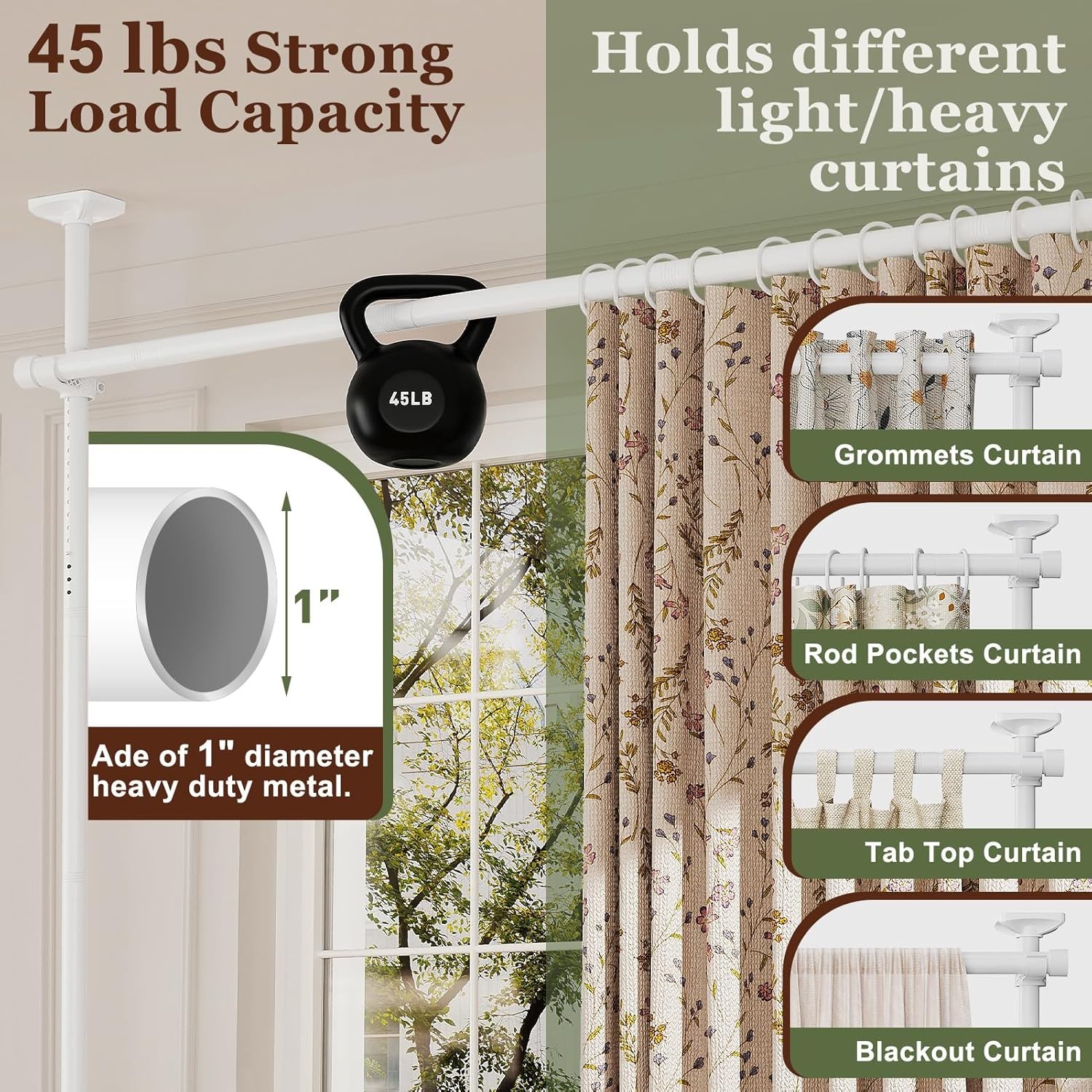 Adjustable Room Divider with Tension Rods for Privacy – No Drilling Required