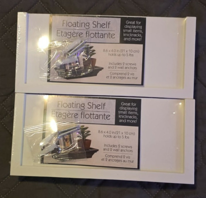 Lot of 2 FLOATING SHELVES Black 8.6 x 4” Holds Up To 5lbs w Screws, WHITE