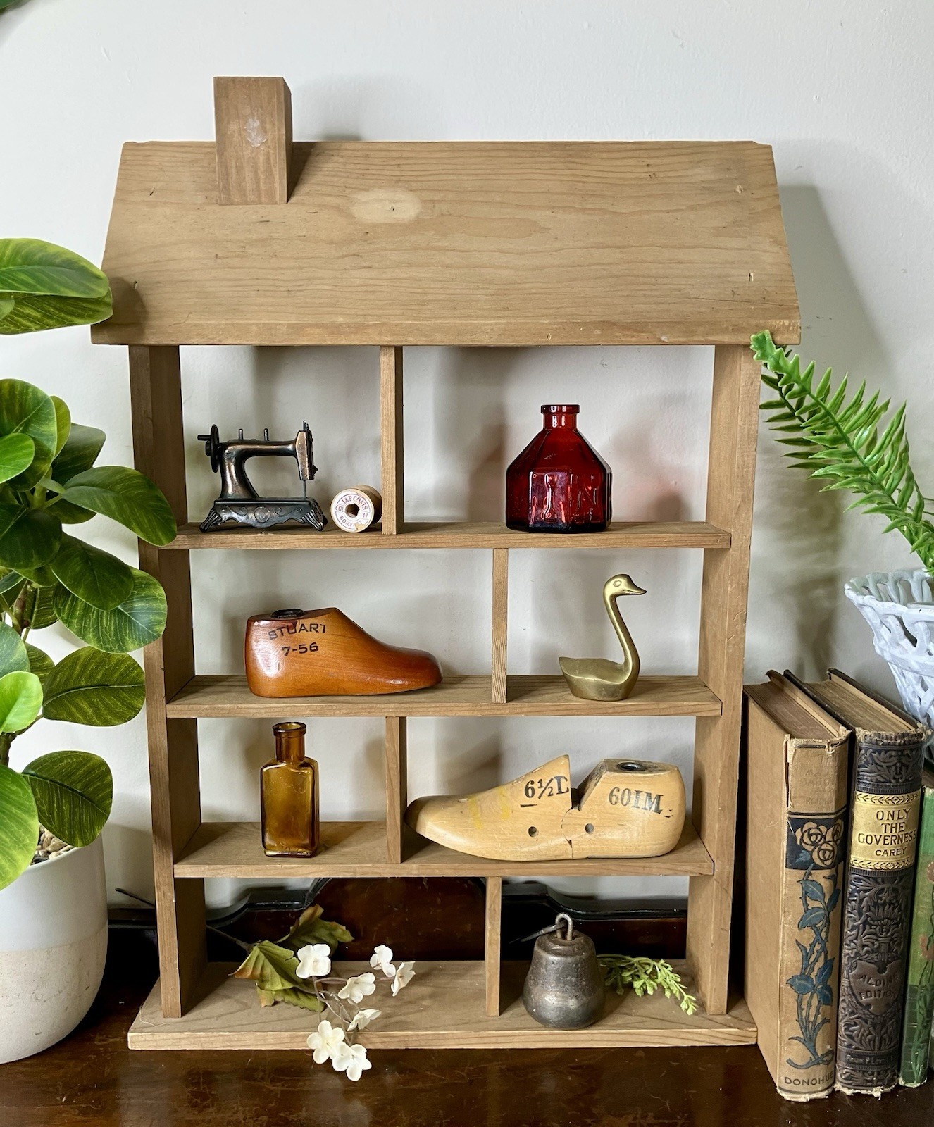 Vintage Wooden Trinket Shelf House Shaped Knick Knack Miniatures Display Cottage