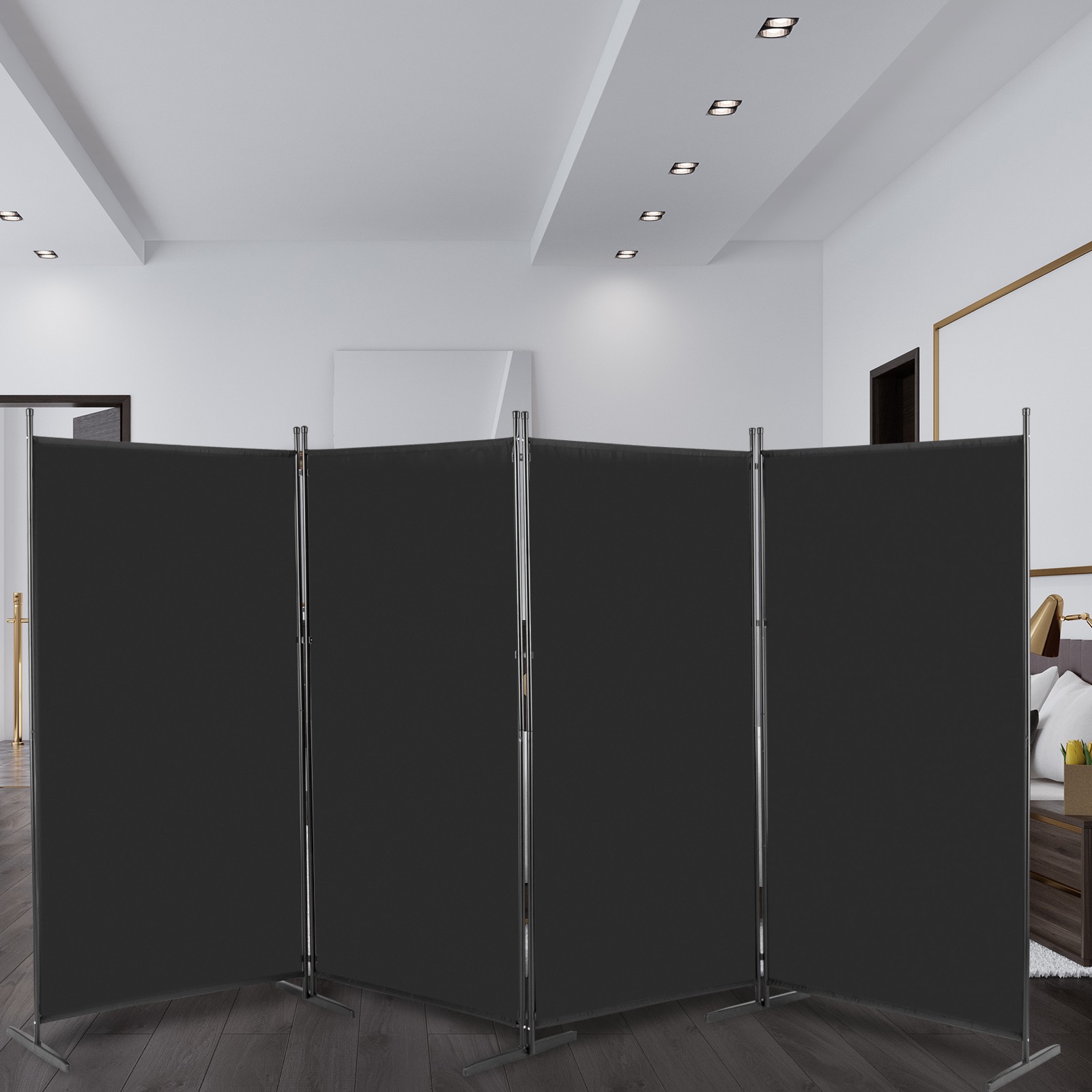 6FT 4-Fold 160g Polyester Fabric Plastic Foot Carbon Steel Frame Foldable Screen