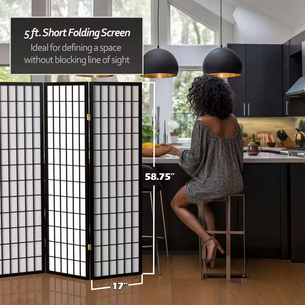 5 Ft. Black 5-Panel Room Divider