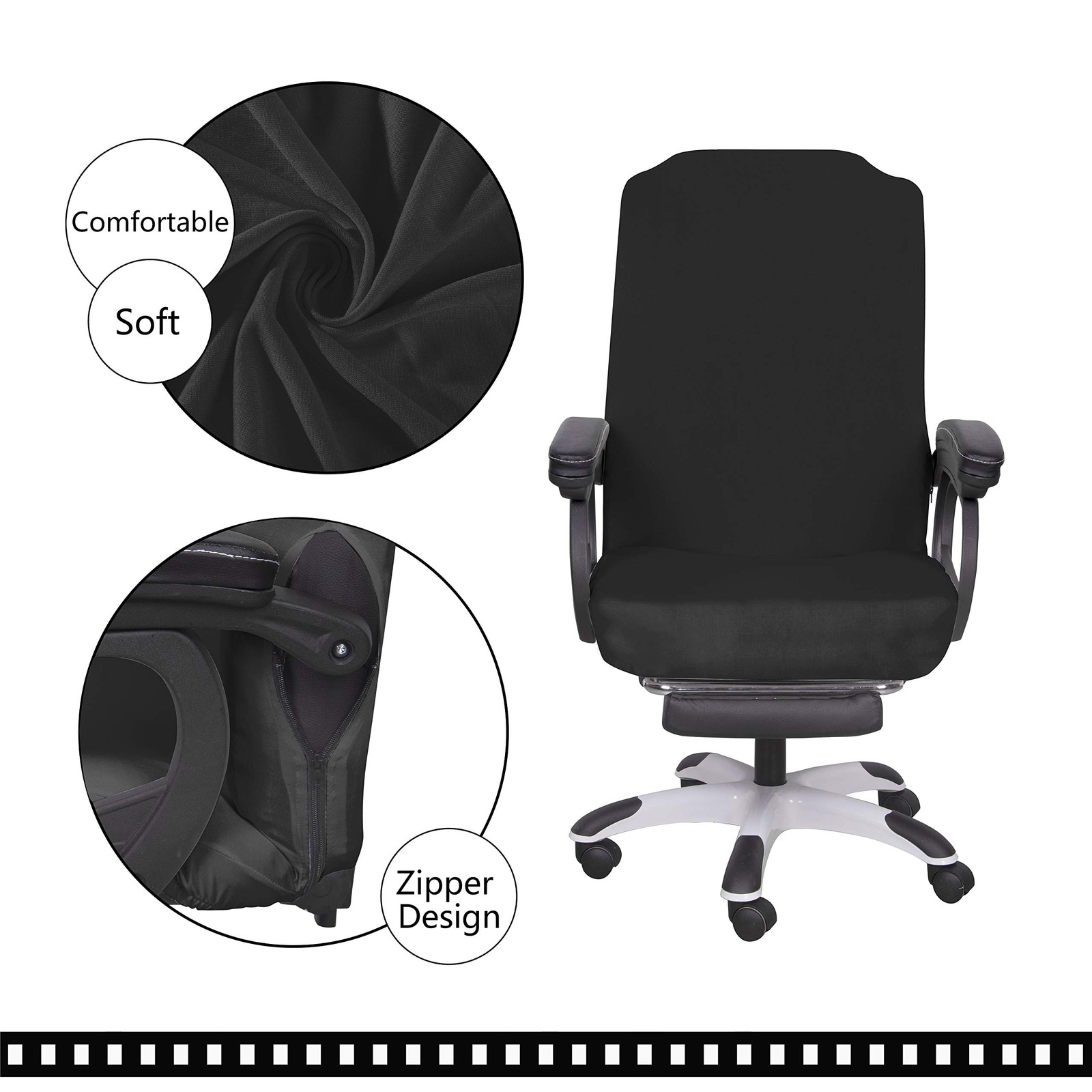 Office Chair Cover Large Black Zipper Washable Elastic Protector For Desk Seats