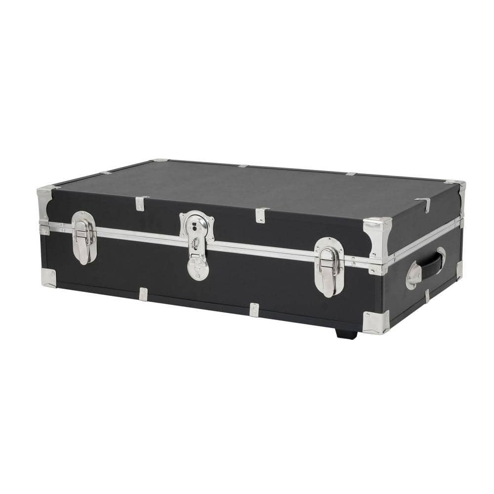 Storage Trunk Under the Bed Footlocker Black Wooden Compact Wheels Keys Lockable