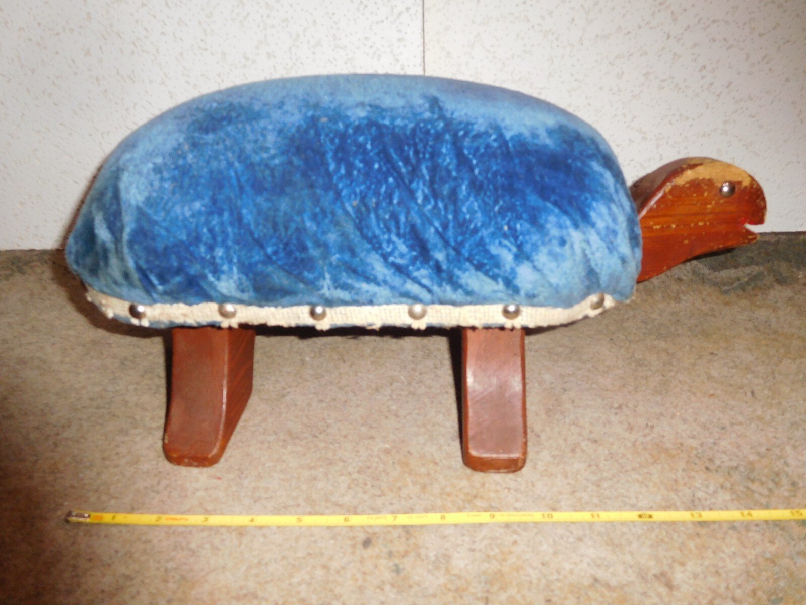 Vintage Puffy Blue Turtle Foot Rest Folk Art