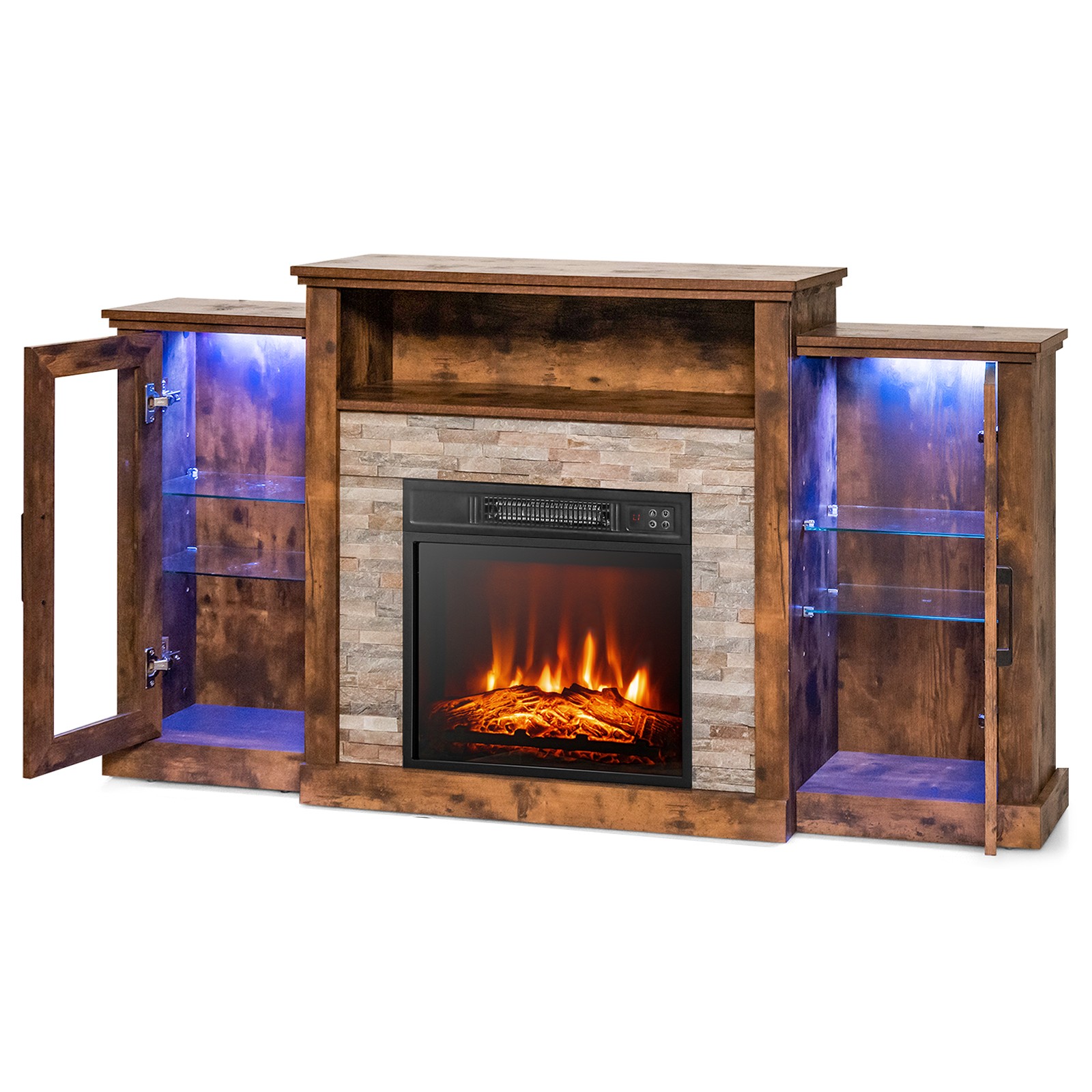 Fireplace TV Stand with Led Lights & 18″ Electric Fireplace for Tvs up to 65″