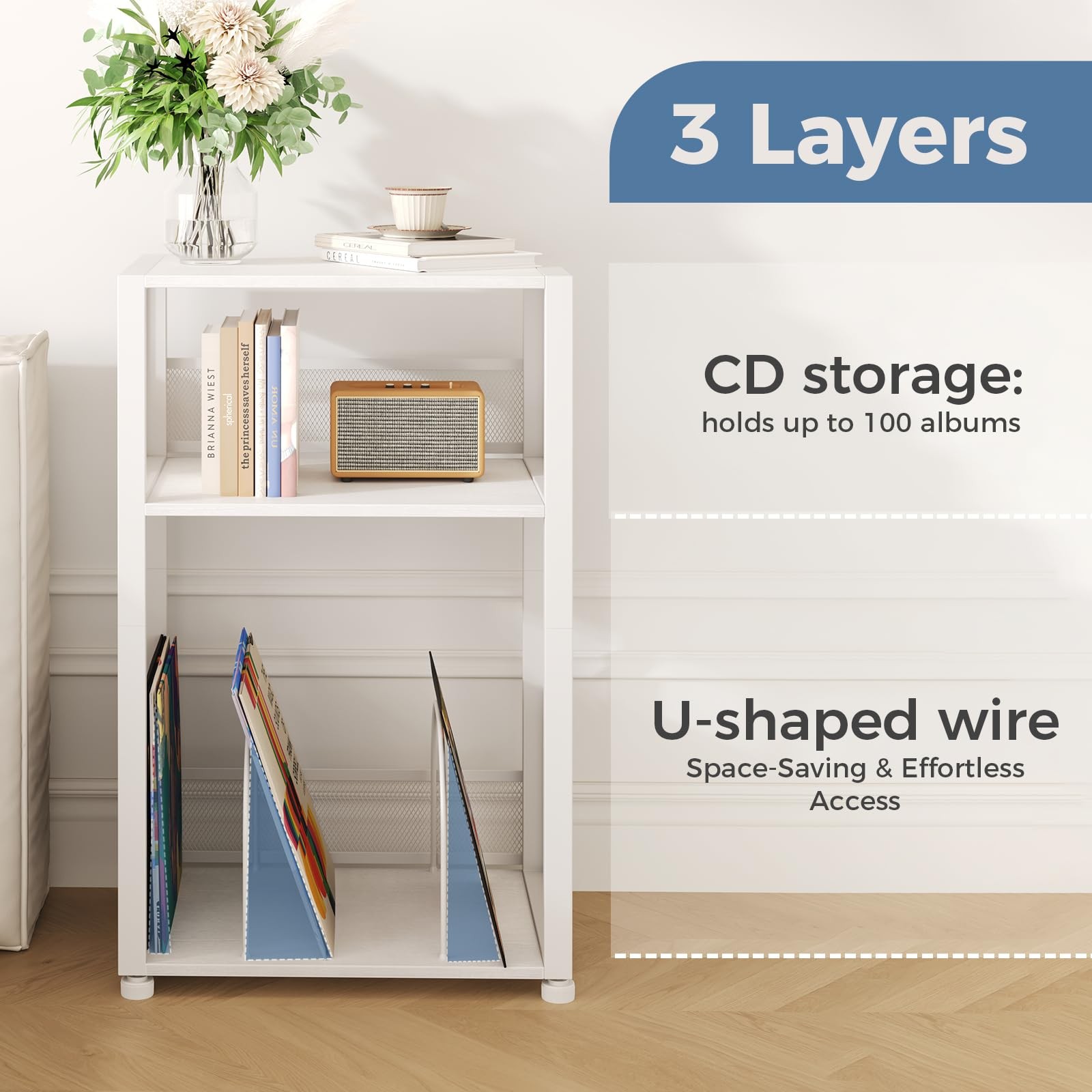 Best DUMOS 3 Tier Side Table, 1 Pack Record Player Stand with Storage Up to 100