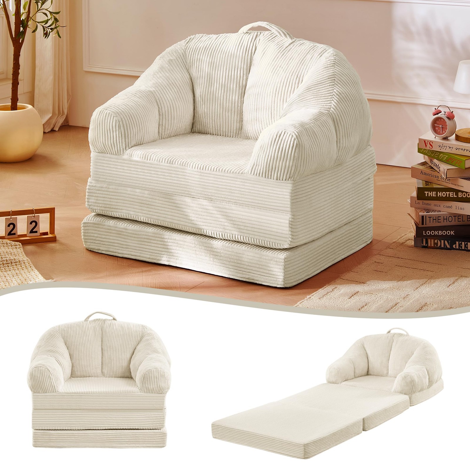 Folding Sofa Bed 3-in-1 Convertible Floor Lounger Sleeper Chair Corduroy