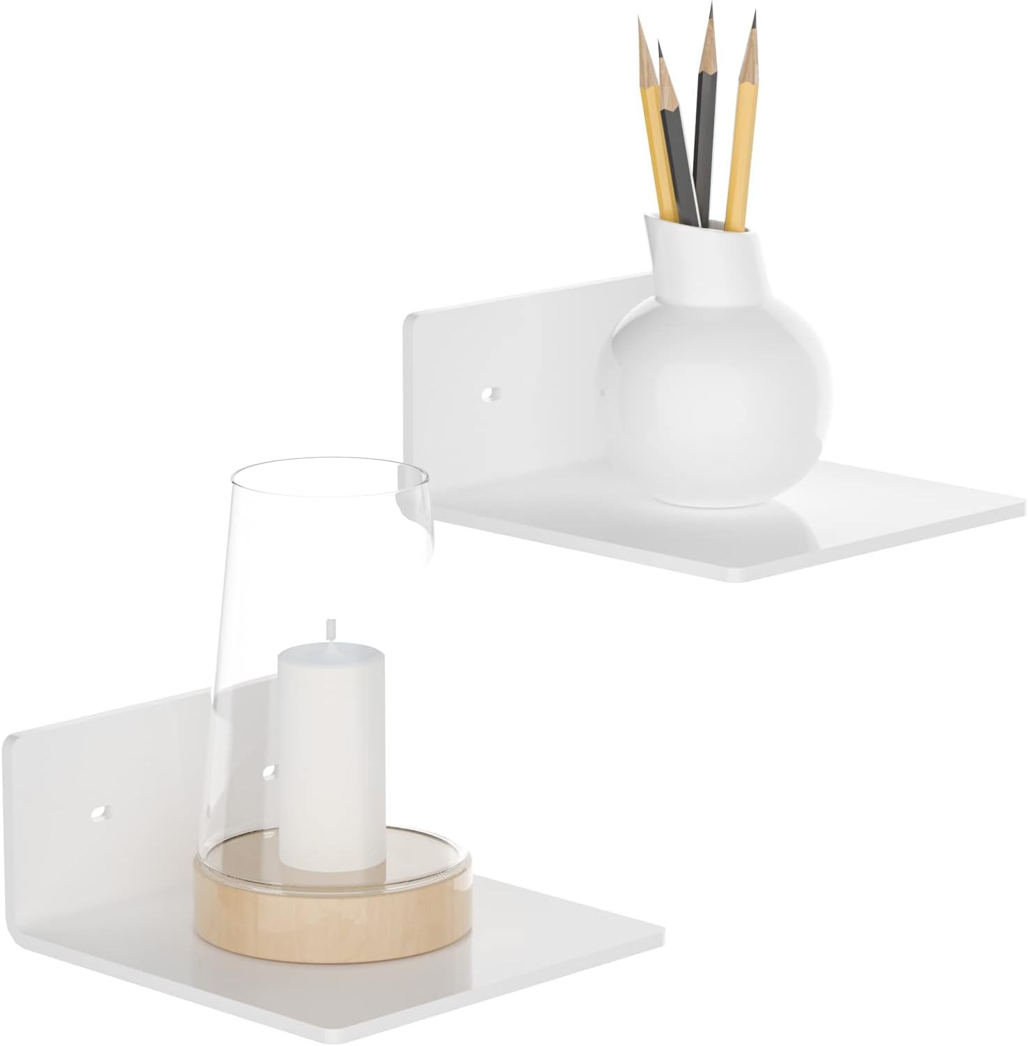 6 Inches Acrylic Small Wall Shelves 2 Pack, Floating Shelf for 6 Inch, White