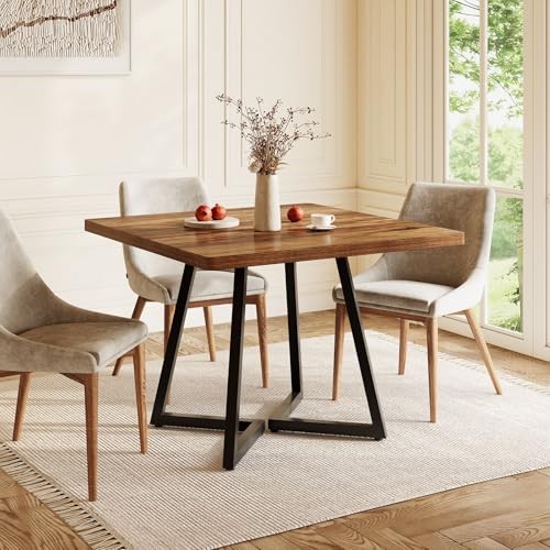 31.5 Inches Small Dining Table for 4, Square Dinner Table for Rustic Brown