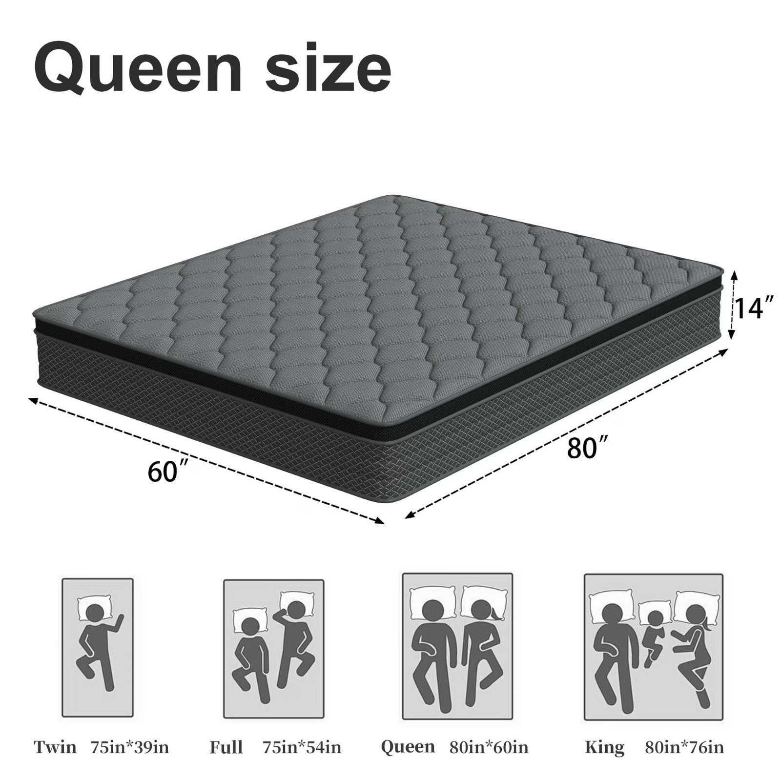 10/12/14Inch Twin/Full/Queen/King Bed In BoxMemory Foam & Spring Hybrid Mattress