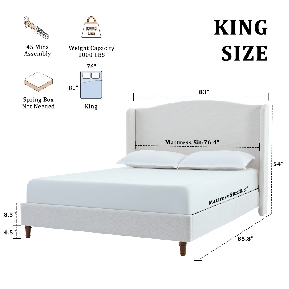 Hannah Upholstered Wingback Bed Size King / Tall 54″ Headboard Upholstered King