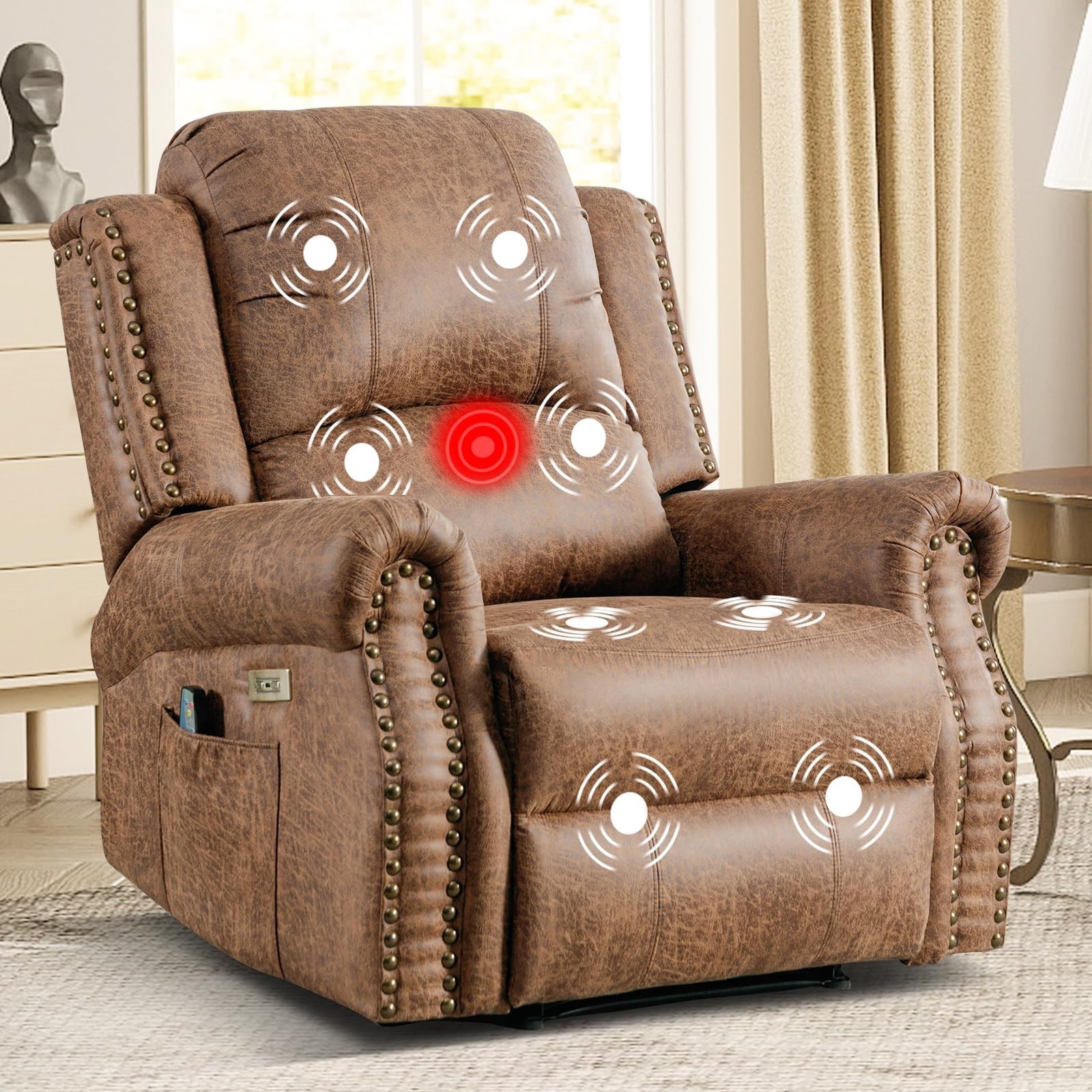 EBELLO Power Recliner Chair with Massage and Heat, Faux Leather Electric Chair